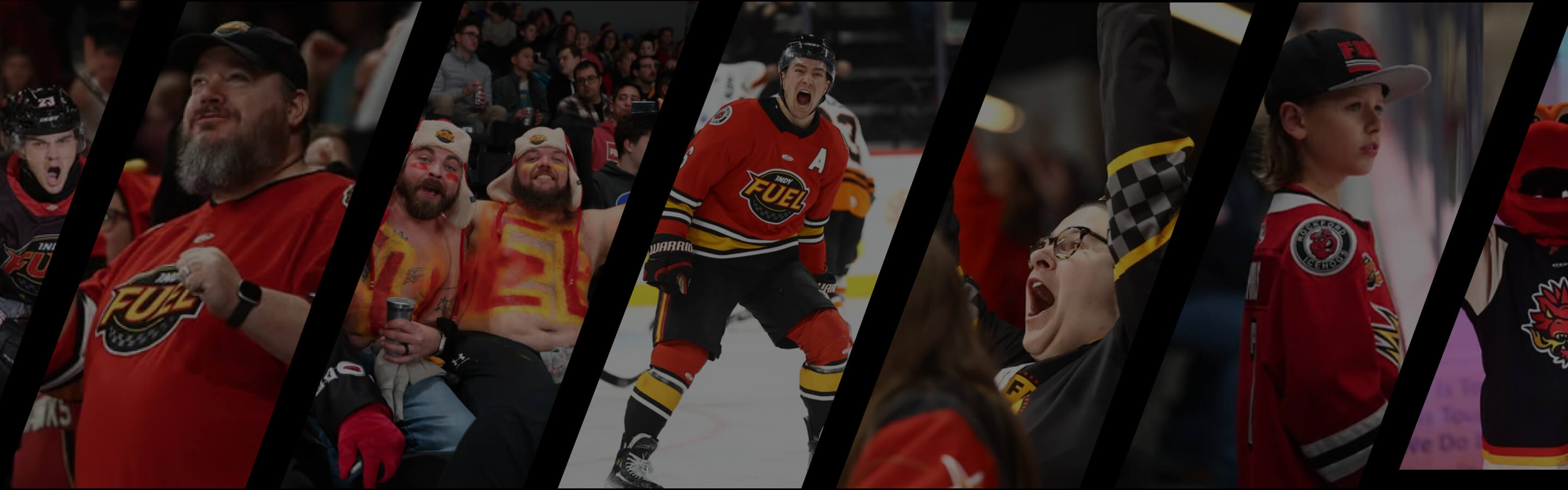 Collage of people wearing hockey jerseys and team logos.