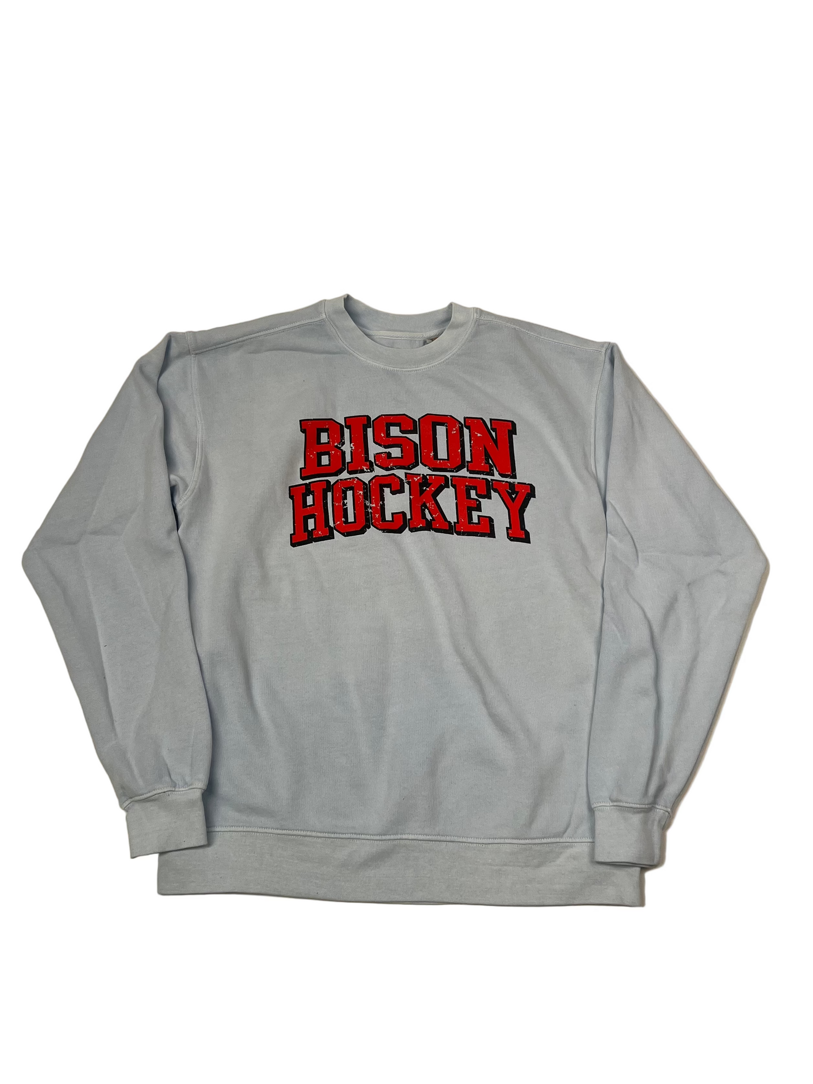 Bison Powder Blue Blockbusted dyed ringspun crew