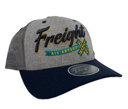 Fishers Freight gray hat with "Freight All Aboard" letting and navy bill.