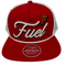 Red Fuel snap back hat with F logo and white script.