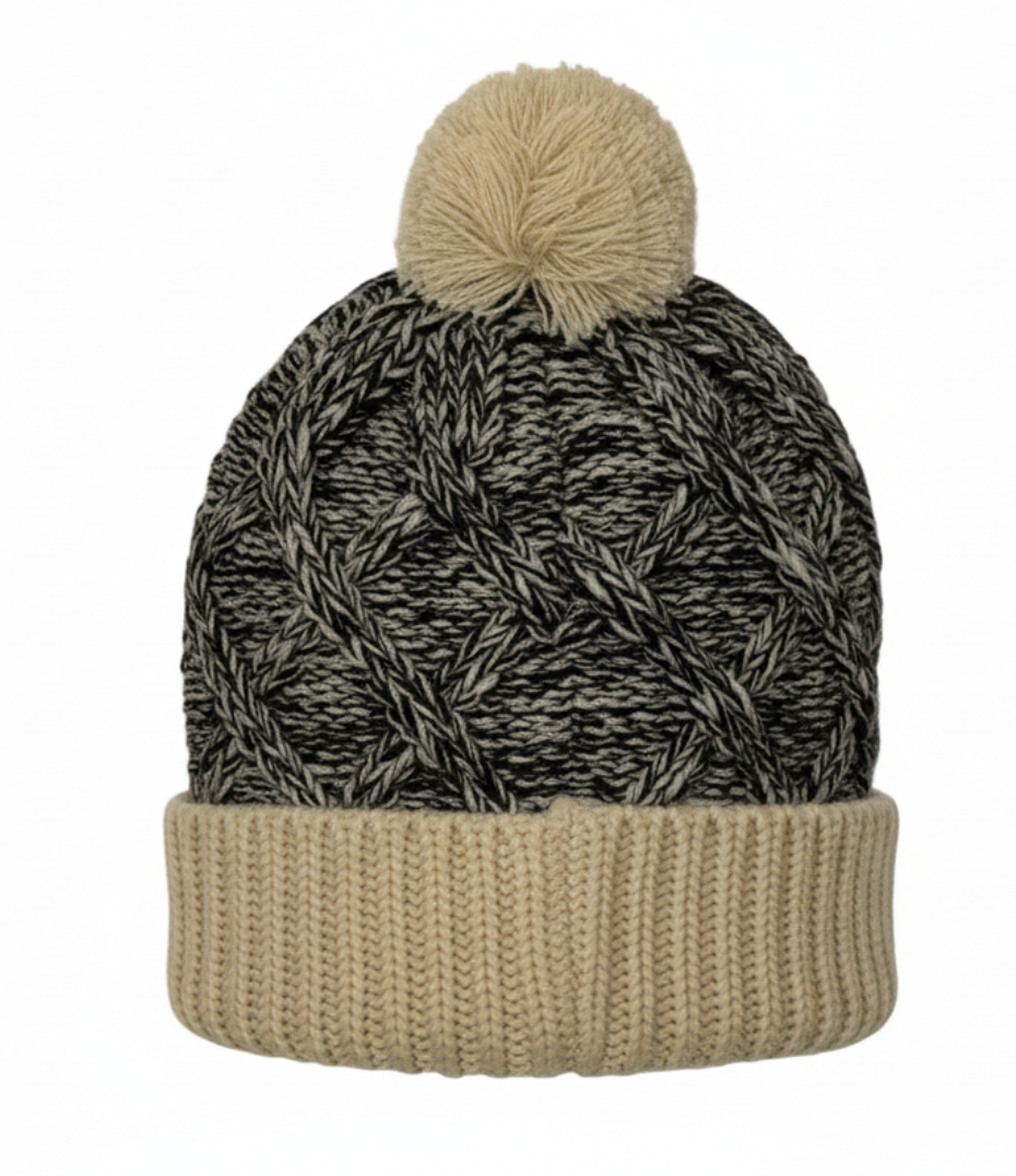 Bison Heavy Gauge Black & Tan Beanie