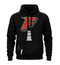 Indy Fuel adult black hoodie with F logo on chest, beer pocket and bottle opener.