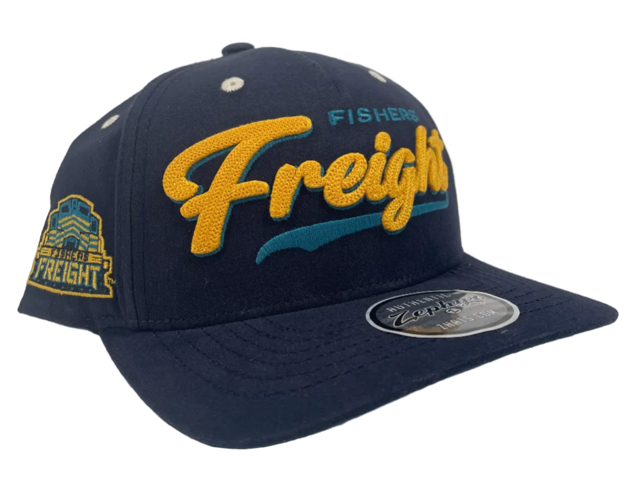 Fishers Freight Navy Snapback with gold lettering and primary logo