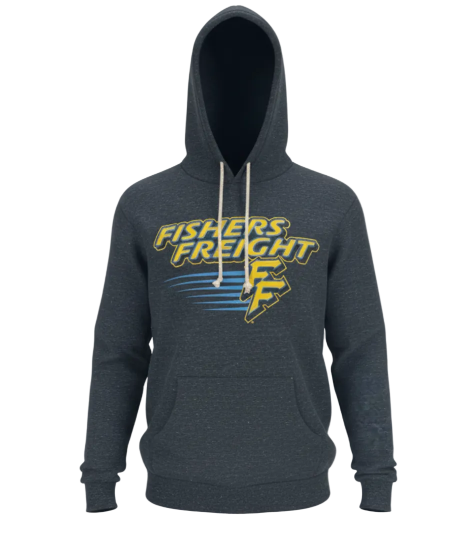 Fishers Freight Gray hoodie with FF logo on front