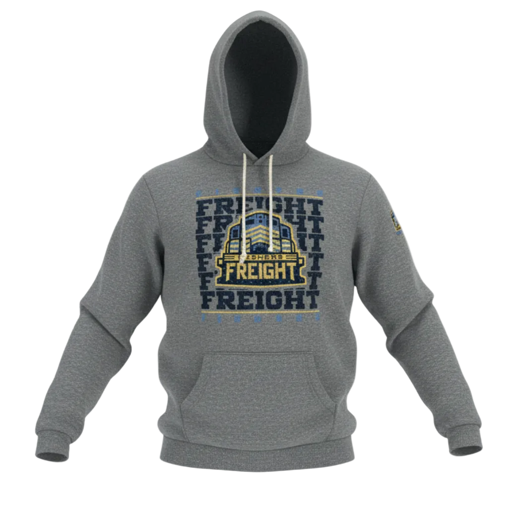 Fishers Freight Gray Hoodie with primary logo on front.