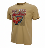 Beige t-shirt with 'Indy Fuel Hockey' and F logo on chest.