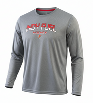 Grey Fuel Youth long sleeve tee with 'Indy Fuel Hockey' and F logo on the chest.