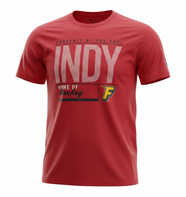 Red Fuel Youth tee with Indy in hite and F logo on chest.