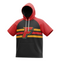 Fuel short sleeve hoodie with Black torso, red sleeves & hood, stripes across chest and F logo.