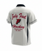 White Fuel button down bowling shirt with red script over pocket on the front, and F logo with red script on the back.