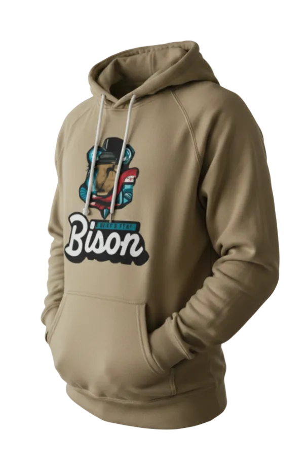 Bison Logo Tan Hooded Long Sleeve
